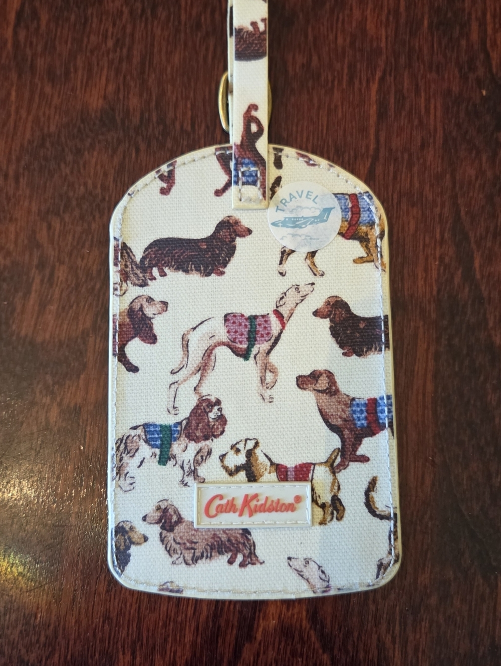 Cath Kidston Cream Dog Print Luggage Tag with Multicolor Dog Illustrations